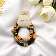 Load image into Gallery viewer, Black and Gold Game Day Bracelet Stack: Football
