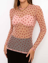 Load image into Gallery viewer, Women Heart See Through Long Sleeves Mesh Blouse: White
