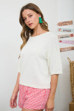 Load image into Gallery viewer, RAW EDGE BOXY SHORT SLEEVE KNIT SWEATER: LIGHT OLIVE
