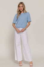 Load image into Gallery viewer, Short Sleeve Round Neck Sweater with Contrast Color Stitch: WHT-white/black / L
