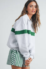 Load image into Gallery viewer, Two-Toned Half Zip Collar Sweatshirt: GREY / GREEN
