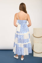 Load image into Gallery viewer, MULTI-CHECKERED PATTERN SPAGHETTI STRAP MIDI DRESS: BLUE MULTI
