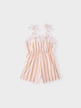 Load image into Gallery viewer, Toddler Girl Bowknot Stripe/Floral Print/Orange Cami Romper: Orangewhite / 18-24 Months
