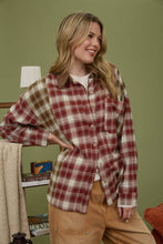 Load image into Gallery viewer, PLAID COLOR BLOCK PATTERN BUTTON DOWN SHIRT: WINE
