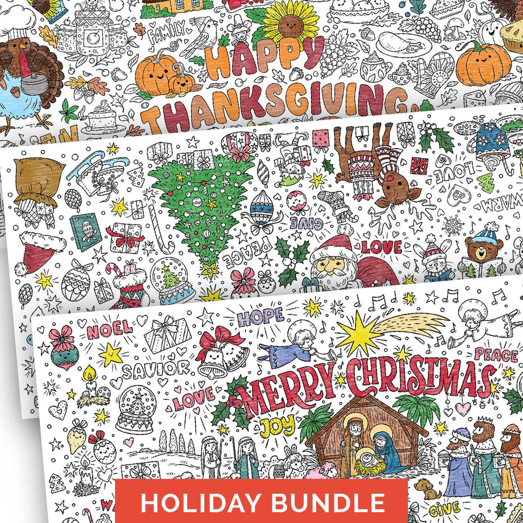 Giant Coloring Holiday Bundle: Thanksgiving & Christmas: Pick Your Design