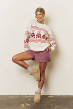 Load image into Gallery viewer, HOLIDAY BEAR MOTIF CREW NECK KNIT SWEATER: NAVY
