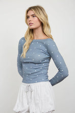 Load image into Gallery viewer, POLKA DOT BOAT NECK RIBBED LONG SLEEVE KNIT TOP: MAROON
