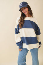 Load image into Gallery viewer, Contrast Panel Long Sleeve Slouchy Top: Pineapple Navy / Contemporary
