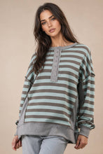 Load image into Gallery viewer, NT12310-Oversized Striped Half Button Down Casual Knit Top: YELLOW/BLUE / S-M-L/2-2-2
