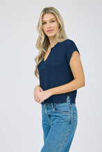 Load image into Gallery viewer, SPLIT NECK SHORT SLEEVE KNIT PULLOVER: PEACH
