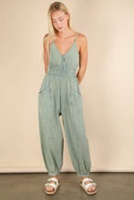 Load image into Gallery viewer, Mineral Washed Cotton Gauze Casual Jumpsuit: SAGE
