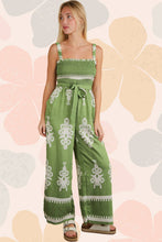 Load image into Gallery viewer, Boho Printed Smocking Detail Jumpsuit: TAUPE
