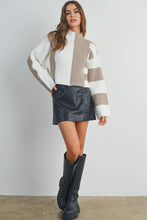 Load image into Gallery viewer, Color Block Mock Turtleneck Sweater: NAVY / IVORY

