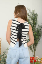 Load image into Gallery viewer, STRIPE BACK TIE SLEEVELESS KNIT SWEATER: BLACK
