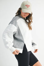 Load image into Gallery viewer, Colorblock Terry Pullover Sweatshirt: White Heather Gray / Contemporary
