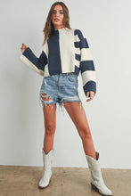 Load image into Gallery viewer, Color Block Mock Turtleneck Sweater: NAVY / IVORY

