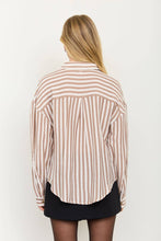 Load image into Gallery viewer, VERTICAL STRIPE COLLARED BUTTON DOWN SHIRT: TAUPE
