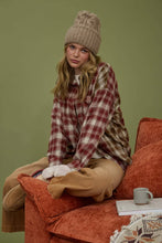 Load image into Gallery viewer, PLAID COLOR BLOCK PATTERN BUTTON DOWN SHIRT: WINE
