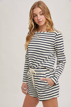 Load image into Gallery viewer, STRIPED KNIT PULLOVER TOP: NAVY
