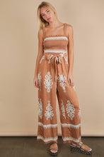 Load image into Gallery viewer, Boho Printed Smocking Detail Jumpsuit: TAUPE
