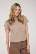 Load image into Gallery viewer, MOCK NECK POCKET DETAIL SHORT SLEEVE KNIT SWEATER: LIGHT TAUPE
