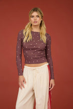 Load image into Gallery viewer, POLKA DOT BOAT NECK RIBBED LONG SLEEVE KNIT TOP: MAROON
