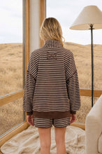 Load image into Gallery viewer, HALF ZIP STRIPE CONTRAST TRIM LONG SLEEVE KNIT TOP : CHOCOLATE BROWN
