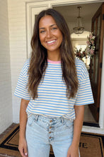 Load image into Gallery viewer, Blue Striped Drop Shoulder Tee
