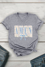 Load image into Gallery viewer, Blue Floral Amen Unisex V Neck Tee: Dusty Rose / L / Graphic T-Shirt
