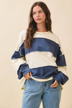 Load image into Gallery viewer, Contrast Panel Long Sleeve Slouchy Top: Pineapple Navy / Contemporary
