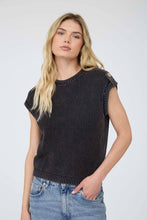 Load image into Gallery viewer, ACID WASHED TAB SLEEVE BACK BUTTON KNIT TOP: INDIGO
