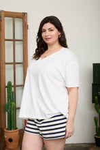 Load image into Gallery viewer, PLUS WASHED RELAXED SHORT SLEEVE V NECK KNIT TOP: VINTAGE BLUE

