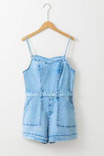 Load image into Gallery viewer, Spaghetti Straps Belted Spring  Denim Romper
