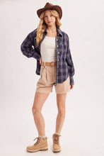 Load image into Gallery viewer, BUTTON DOWN FLANNEL PLAID SHIRT TOP: IVORY/BROWN
