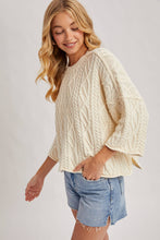 Load image into Gallery viewer, OVERSIZED BELL SLEEVE CABLE KNIT SWEATER: CREAM
