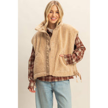 Load image into Gallery viewer, Cozy Sherpa Vest Jacket with Tie-Up Side Details: BROWN
