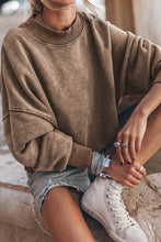 Load image into Gallery viewer, Solid Color Drop Shoulder Crew Neck Pullover Sweatshirt: Brown
