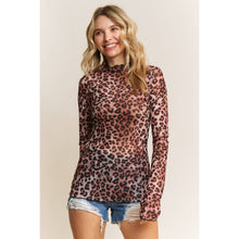 Load image into Gallery viewer, CHIC ANIMAL PRINT MESH HIGH NECK DESIGN LONG SLEEVE FITTED T: Brown Multi
