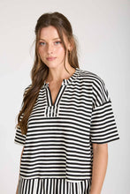 Load image into Gallery viewer, STRIPE SHORT SLEEVE DROP SHOULDER BOXY KNIT TOP : BROWN
