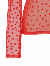 Load image into Gallery viewer, Women Heart See Through Long Sleeves Mesh Blouse: White
