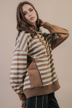 Load image into Gallery viewer, NT12310-Oversized Striped Half Button Down Casual Knit Top: YELLOW/BLUE / S-M-L/2-2-2

