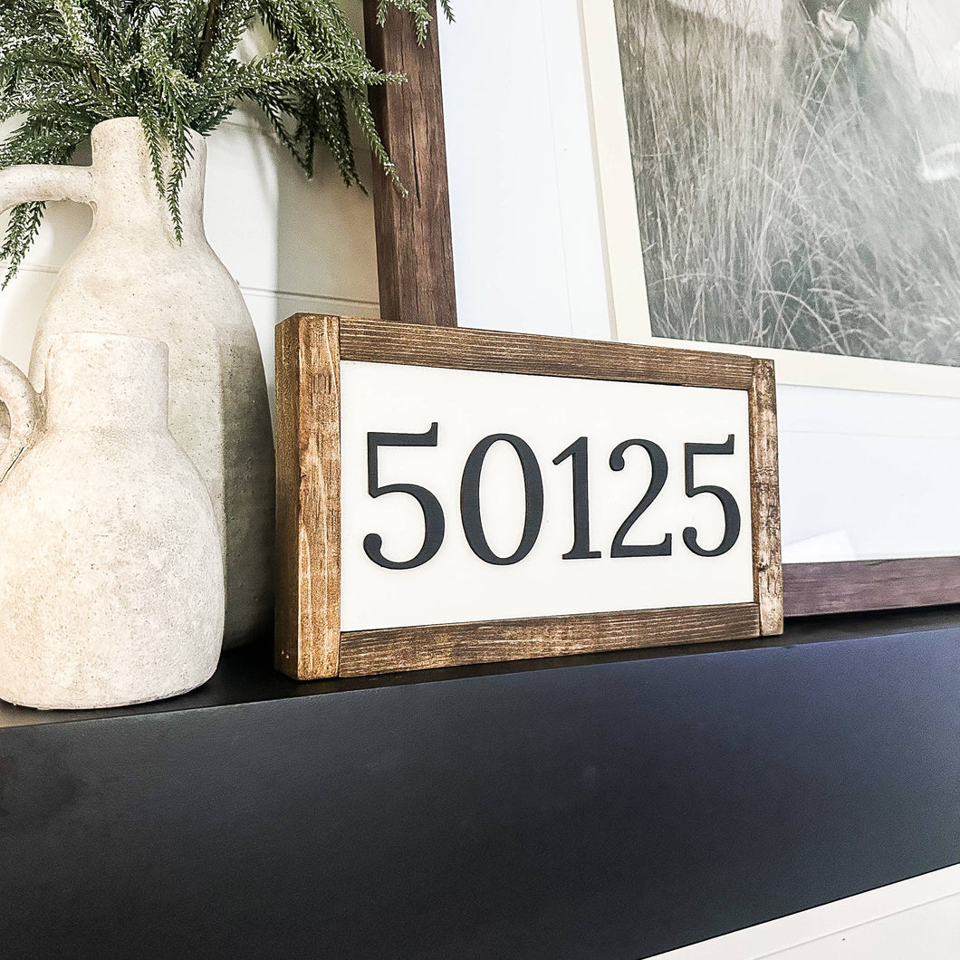 Zip Code/Area Code or House Number Custom 3D Laser Wood Sign: Dark Walnut