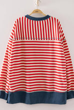Load image into Gallery viewer, NT11927-Stripe Comfy Casual Oversized Knit Top: RED/CREAM / S-M-L/2-2-2
