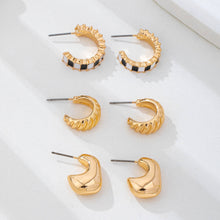 Load image into Gallery viewer, Checker Textured Huggie Hoop Trio Earrings | 80E62201: Gold

