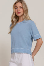 Load image into Gallery viewer, Short Sleeve Round Neck Sweater with Contrast Color Stitch: WHT-white/black / L
