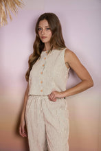 Load image into Gallery viewer, STRIPE SLEEVELESS ROUND NECK BUTTON DOWN TOP: MOCHA
