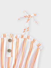 Load image into Gallery viewer, Toddler Girl Bowknot Stripe/Floral Print/Orange Cami Romper: Orangewhite / 18-24 Months
