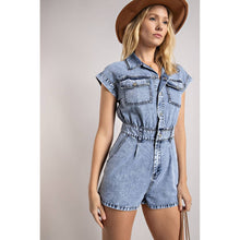 Load image into Gallery viewer, Denim Collared Button Down Romper - Light Weight Fabric: Medium Denim
