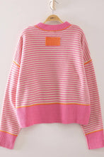 Load image into Gallery viewer, 12W3691N-Contrast Trim Stripe Knit Sweater: BLUE / S-M-L/2-2-2
