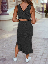 Load image into Gallery viewer, Stripe Criss Cross Side Slits Slim Fit Sleeveless Midi Dress: White Stripe / XL
